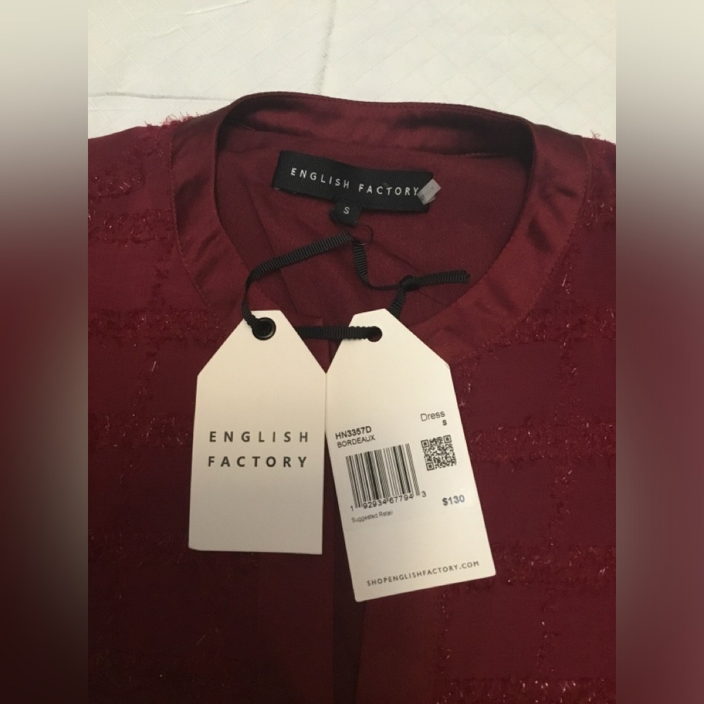 English Factory Burgundy Maxi Dress with Tie Sleeves - Picture 7 of 13
